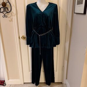 NWOT Chic Velvet Jumpsuit in Rich Teal
